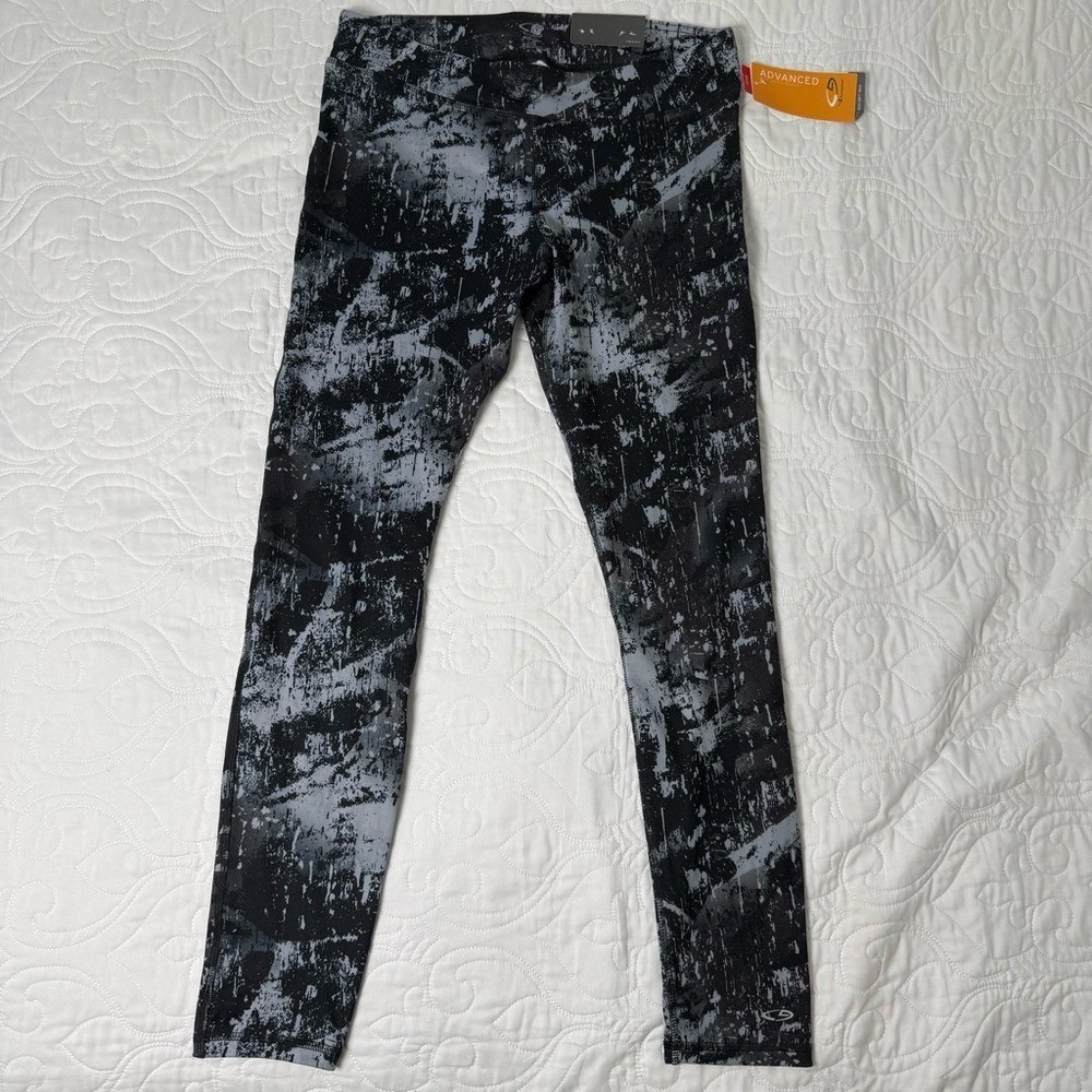 Champion Advanced Duo Dry Max Sporty Leggings Black Gray Marble Womens Large NWT